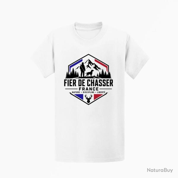 T-shirt Chasse Fier de chasser Nature et libert� Blanc / Tricolore