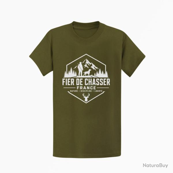T-shirt Chasse Fier de chasser Nature et libert� Kaki / Blanc