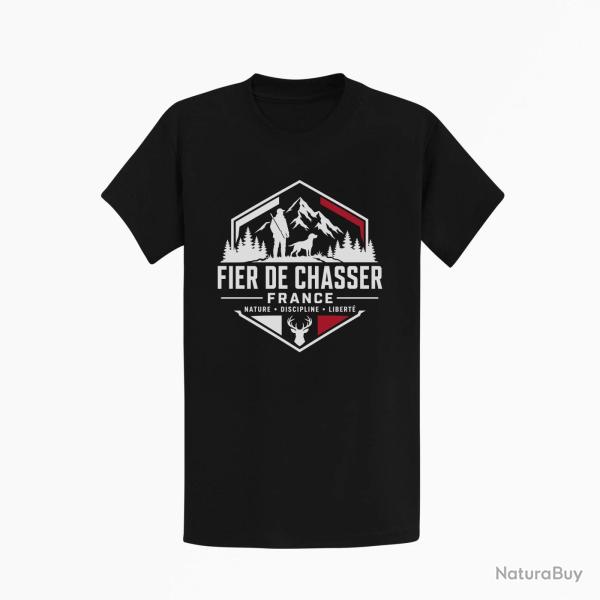 T-shirt Chasse Fier de chasser Nature et libert� Noir / Blanc et rouge