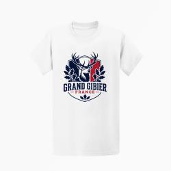 T-shirt Chasse Grand gibier France Cerf et ch&ecirc;ne Blanc / Tricolore