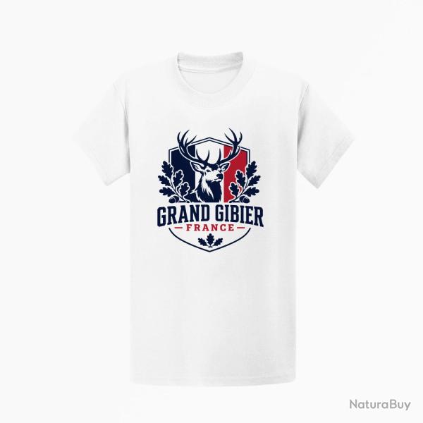 T-shirt Chasse Grand gibier France Cerf et ch�ne Blanc / Tricolore