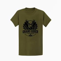 T-shirt Chasse Grand gibier France Cerf et ch&ecirc;ne Kaki / Noir