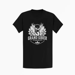 T-shirt Chasse Grand gibier France Cerf et ch&ecirc;ne Noir