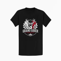 T-shirt Chasse Grand gibier France Cerf et ch&ecirc;ne Noir / Blanc et rouge