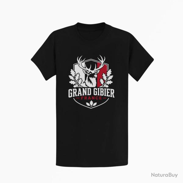 T-shirt Chasse Grand gibier France Cerf et ch�ne Noir / Blanc et rouge