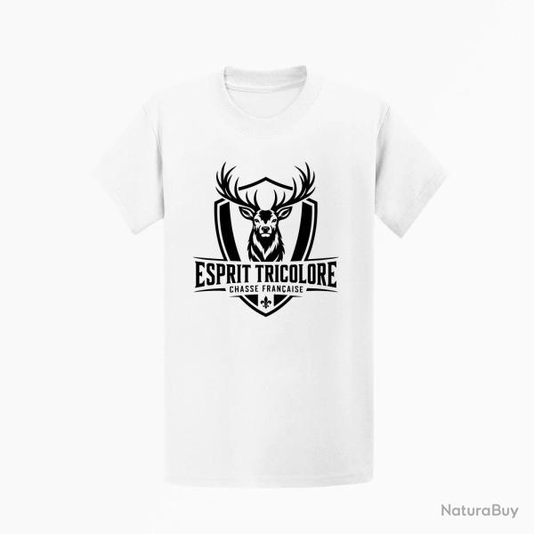 T-shirt Chasse Esprit tricolore Cerf fran�ais Blanc