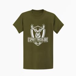 T-shirt Chasse Esprit tricolore Cerf fran&ccedil;ais Kaki / Blanc