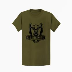 T-shirt Chasse Esprit tricolore Cerf fran&ccedil;ais Kaki / Noir