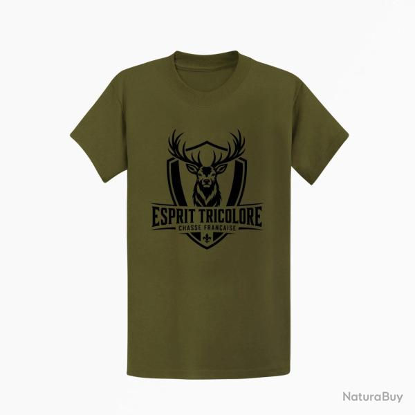 T-shirt Chasse Esprit tricolore Cerf fran�ais Kaki / Noir