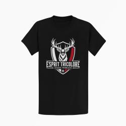 T-shirt Chasse Esprit tricolore Cerf fran?ais Noir / Blanc et rouge
