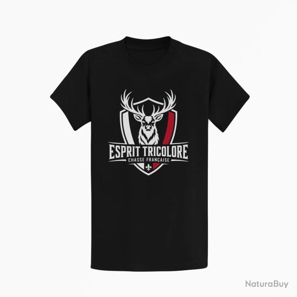 T-shirt Chasse Esprit tricolore Cerf fran?ais Noir / Blanc et rouge