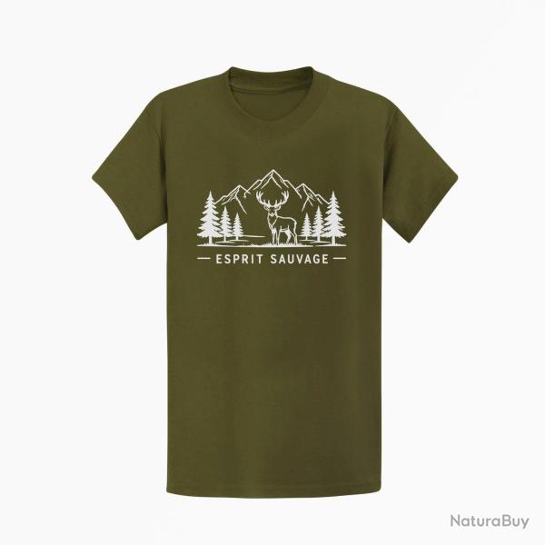 T-shirt Chasse Esprit sauvage Cerf des montagnes Kaki / Blanc