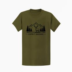T-shirt Chasse Esprit sauvage Cerf des montagnes Kaki / Noir