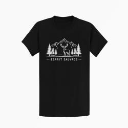 T-shirt Chasse Esprit sauvage Cerf des montagnes Noir
