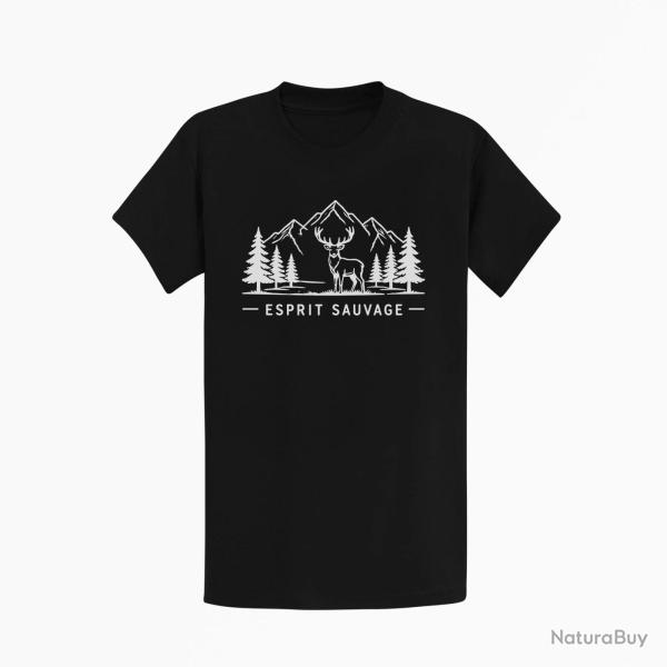 T-shirt Chasse Esprit sauvage Cerf des montagnes Noir