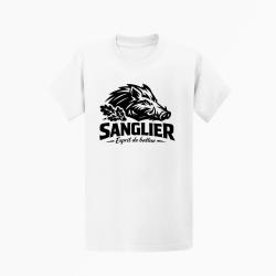 T-shirt Chasse Esprit de battue Sanglier sauvage Blanc