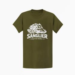 T-shirt Chasse Esprit de battue Sanglier sauvage Kaki / Blanc