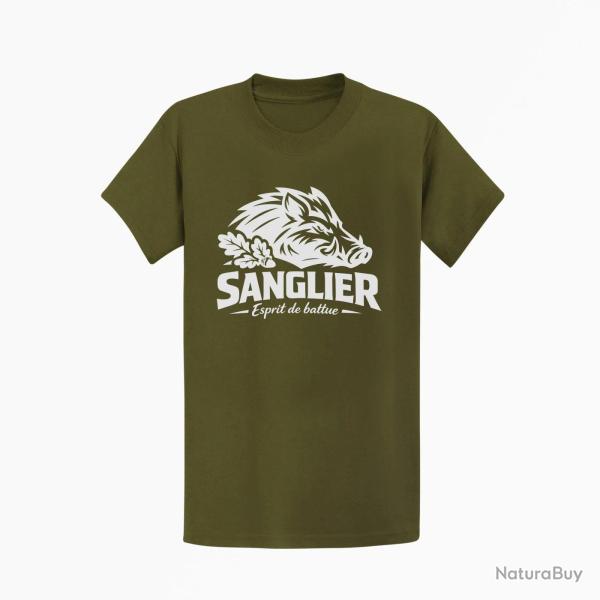 T-shirt Chasse Esprit de battue Sanglier sauvage Kaki / Blanc