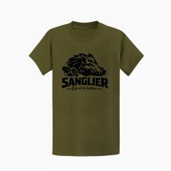 T-shirt Chasse Esprit de battue Sanglier sauvage Kaki / Noir
