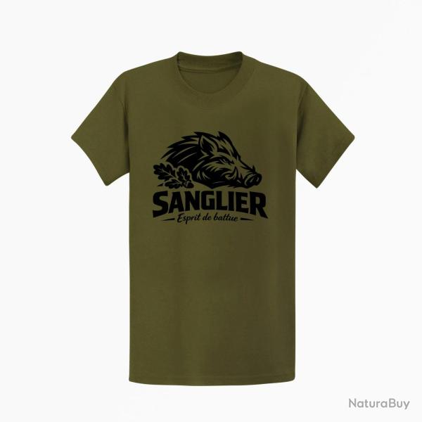 T-shirt Chasse Esprit de battue Sanglier sauvage Kaki / Noir