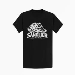 T-shirt Chasse Esprit de battue Sanglier sauvage Noir