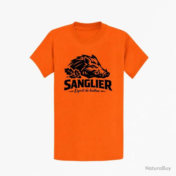 T-shirt Chasse Esprit de battue Sanglier sauvage Orange