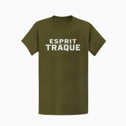 T-shirt Chasse Esprit traque Typographie Kaki / Blanc