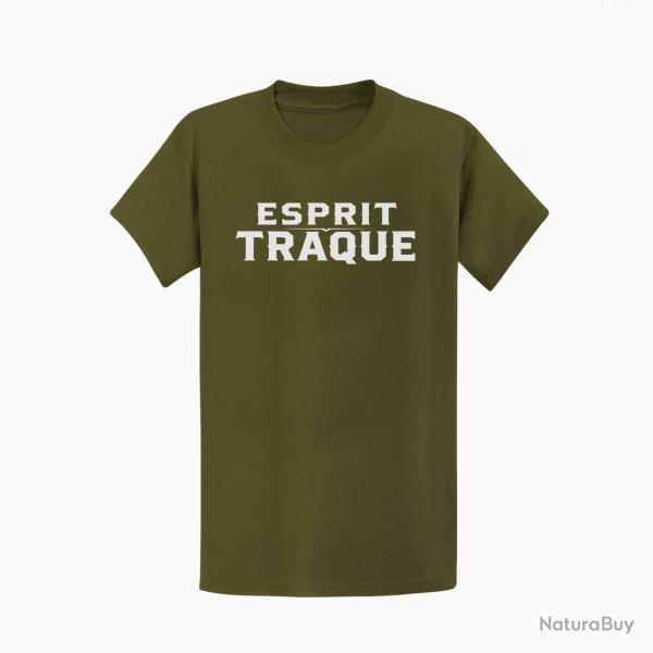 T-shirt Chasse Esprit traque Typographie Kaki / Blanc