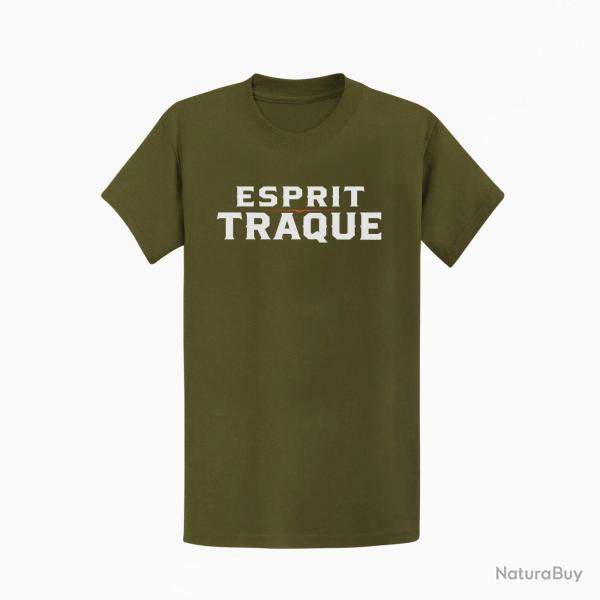 T-shirt Chasse Esprit traque Typographie Kaki / Blanc et orange