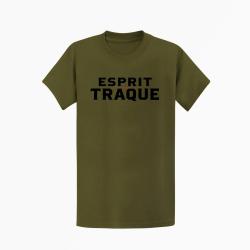 T-shirt Chasse Esprit traque Typographie Kaki / Noir et orange