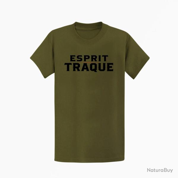 T-shirt Chasse Esprit traque Typographie Kaki / Noir et orange
