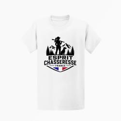 T-shirt Chasse Esprit chasseresse For?t fran?aise Blanc / Tricolore