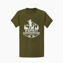 T-shirt Chasse Esprit chasseresse For?t fran?aise Kaki / Blanc