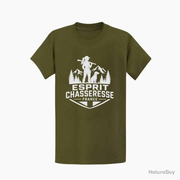 T-shirt Chasse Esprit chasseresse For?t fran?aise Kaki / Blanc