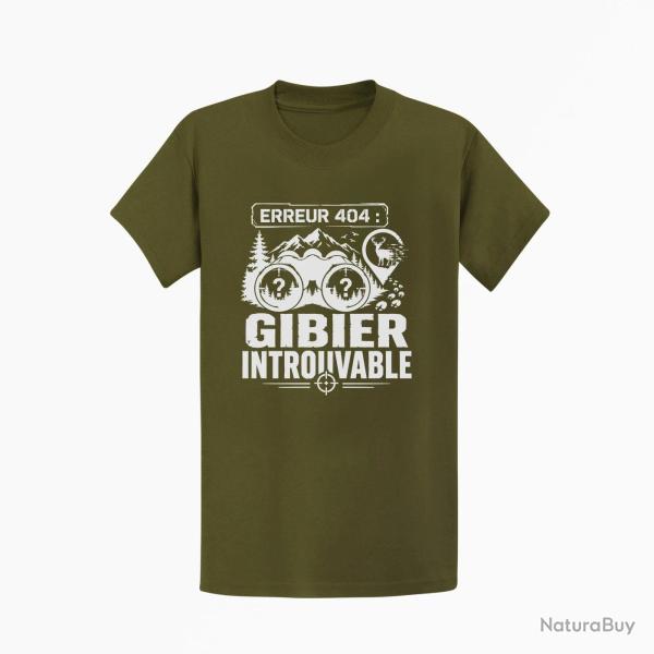 T-shirt Chasse Erreur 404 Gibier introuvable Kaki / Blanc
