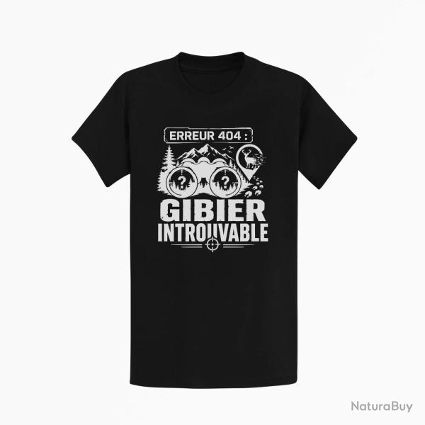 T-shirt Chasse Erreur 404 Gibier introuvable Noir