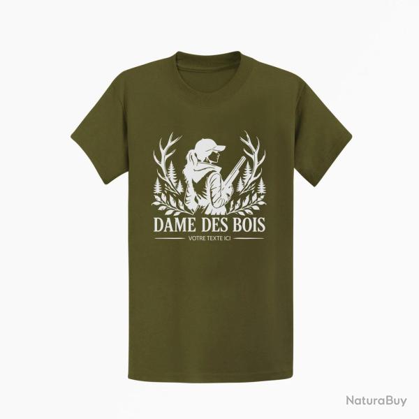 T-shirt Chasse Dame des bois Personnalisable Kaki / Blanc