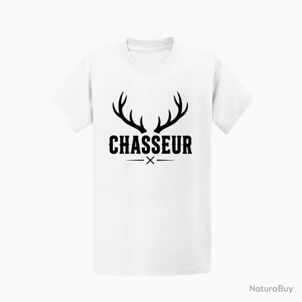 T-shirt Chasse Chasseur Bois de cerf crois?s Blanc