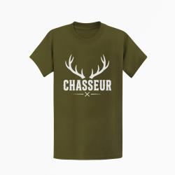 T-shirt Chasse Chasseur Bois de cerf crois?s Kaki / Blanc