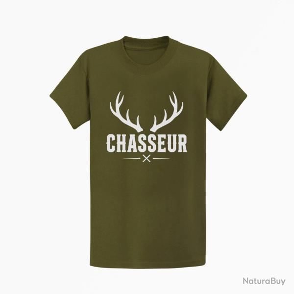 T-shirt Chasse Chasseur Bois de cerf crois?s Kaki / Blanc