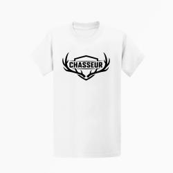 T-shirt Chasse Chasseur Blason aux bois de cerf Blanc