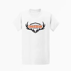 T-shirt Chasse Chasseur Blason aux bois de cerf Blanc / Orange