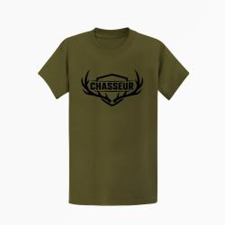 T-shirt Chasse Chasseur Blason aux bois de cerf Kaki / Noir
