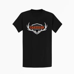 T-shirt Chasse Chasseur Blason aux bois de cerf Noir / Orange