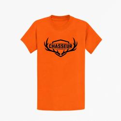 T-shirt Chasse Chasseur Blason aux bois de cerf Orange