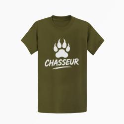T-shirt Chasse Chasseur Empreinte canine Kaki / Blanc