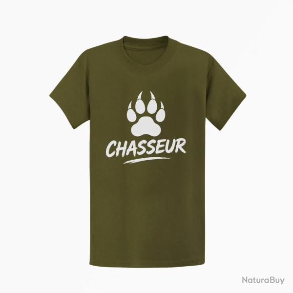 T-shirt Chasse Chasseur Empreinte canine Kaki / Blanc