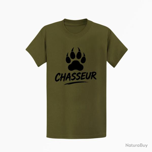 T-shirt Chasse Chasseur Empreinte canine Kaki / Noir