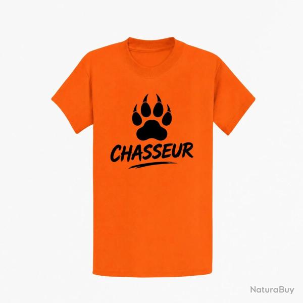 T-shirt Chasse Chasseur Empreinte canine Orange