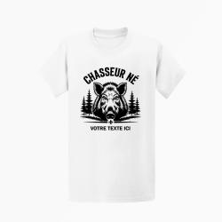 T-shirt Chasse Chasseur n? Sanglier personnalisable Blanc